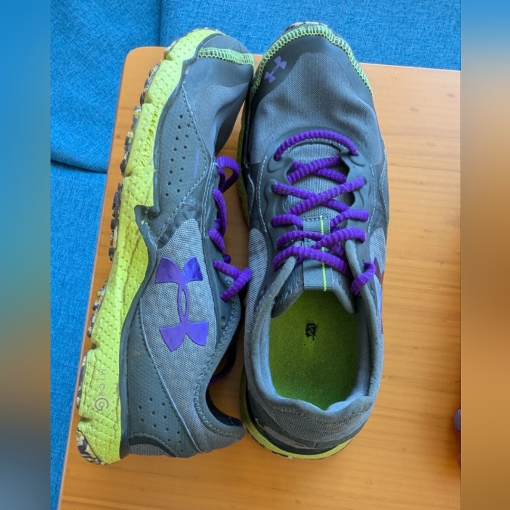 Grey, purple and yellow Under Amour shoes